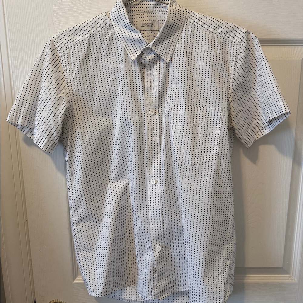 Saturdays New York City White and Black Casual Button Down Shirt